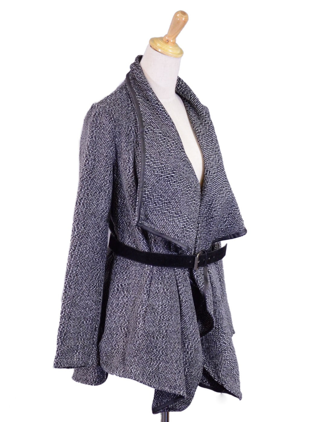 Oxford Circus Glam Long Sleeves Single Breasted Open Drapped Front Belted Coat - ALILANG.COM