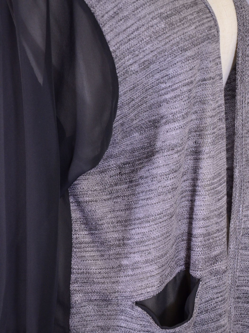 Millibon Comfortable Contrast Fabric Open Front Long Sleeve Cardigan Top - ALILANG.COM