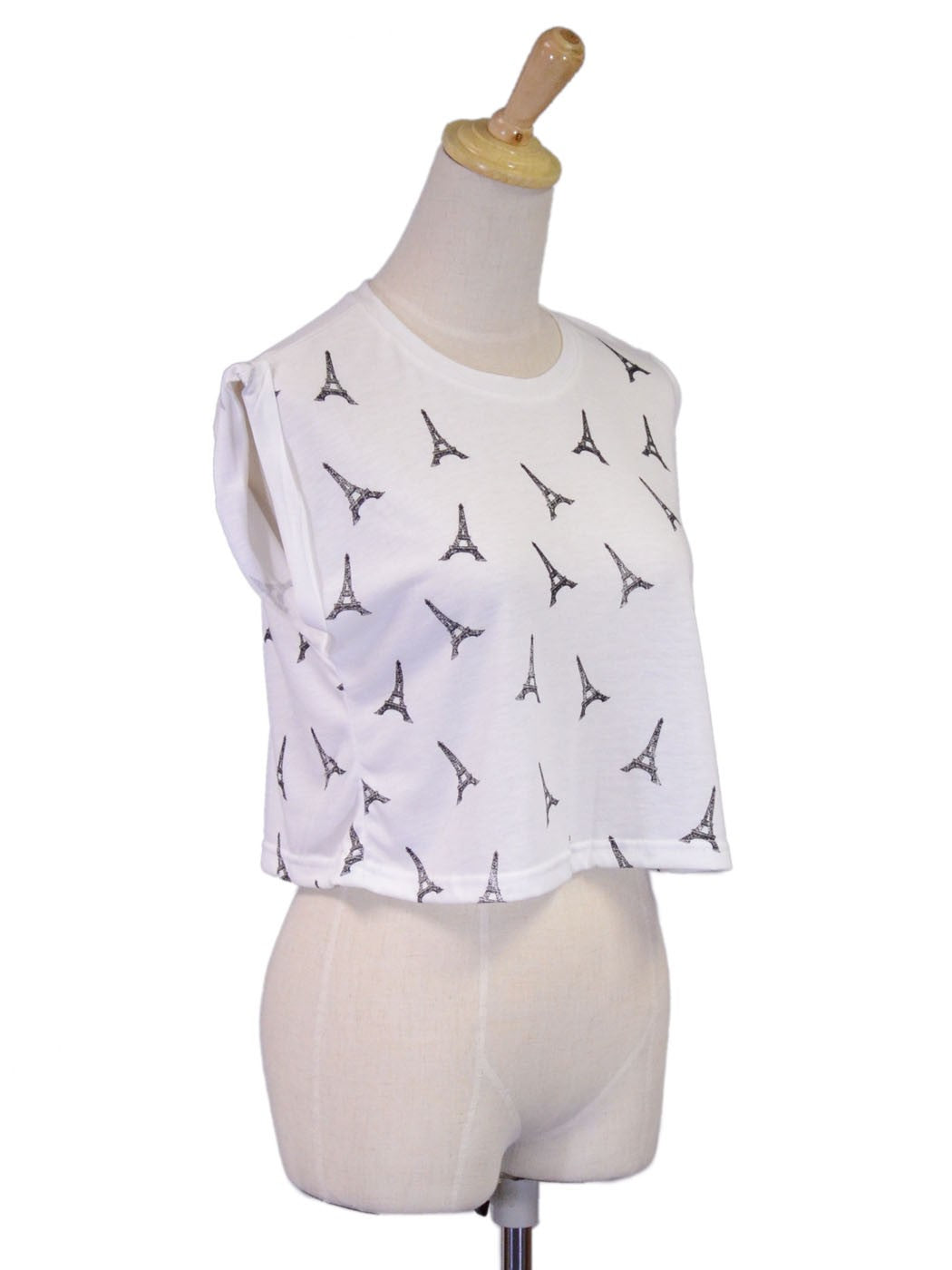 En Creme Scattered Eiffel Tower Print Cropped Sleeveless Crew Neck Top - ALILANG.COM