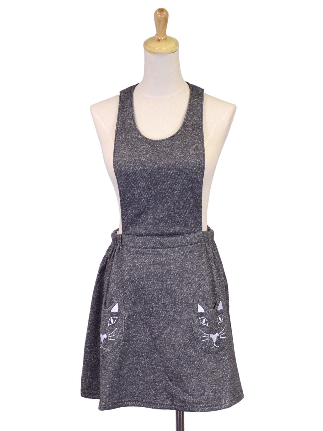 En Creme Lovely Feminine Feline Kitty Cat Pockets Knit Overall Tank Dress - ALILANG.COM