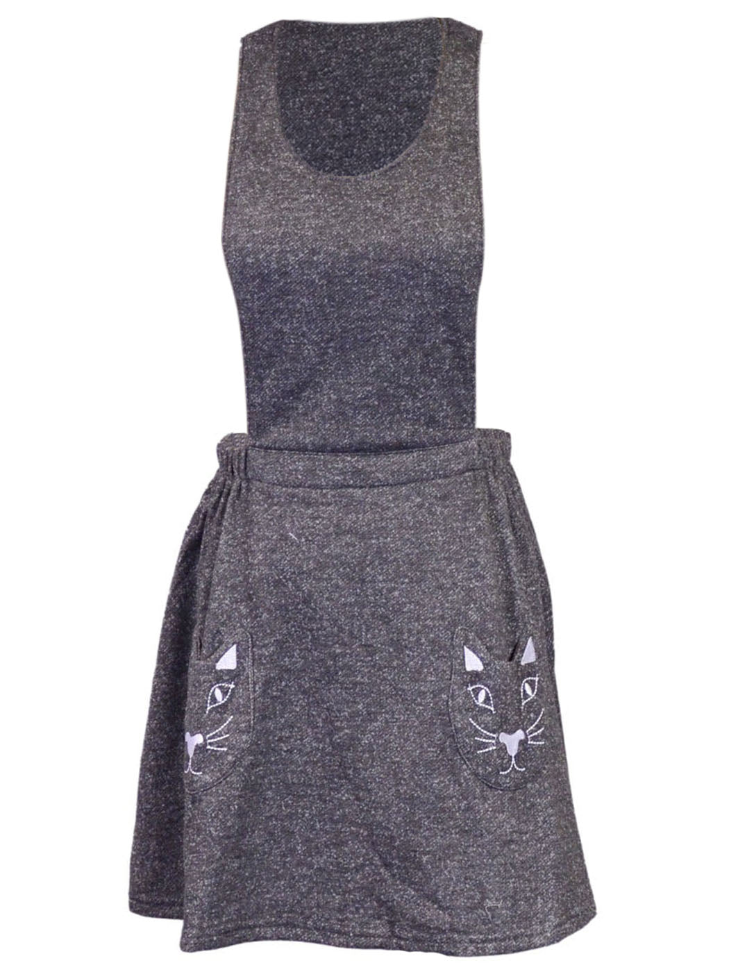 En Creme Lovely Feminine Feline Kitty Cat Pockets Knit Overall Tank Dress - ALILANG.COM