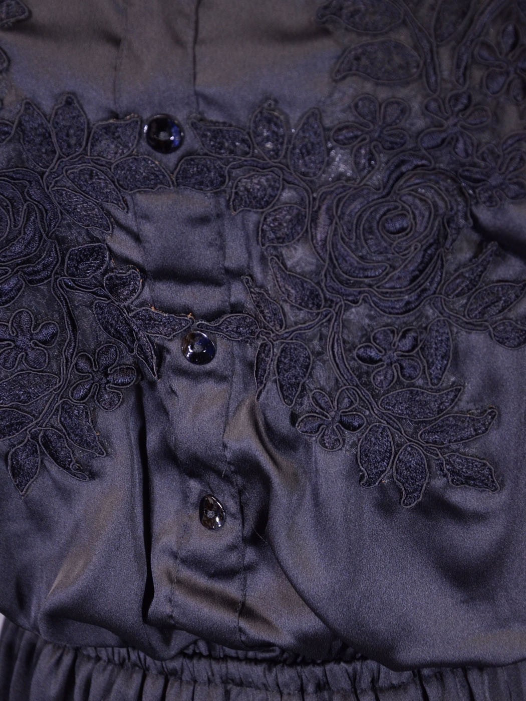 Anna-Kaci Sweet Glamour Satin Floral Embroidered Button Up Sleeve Dress