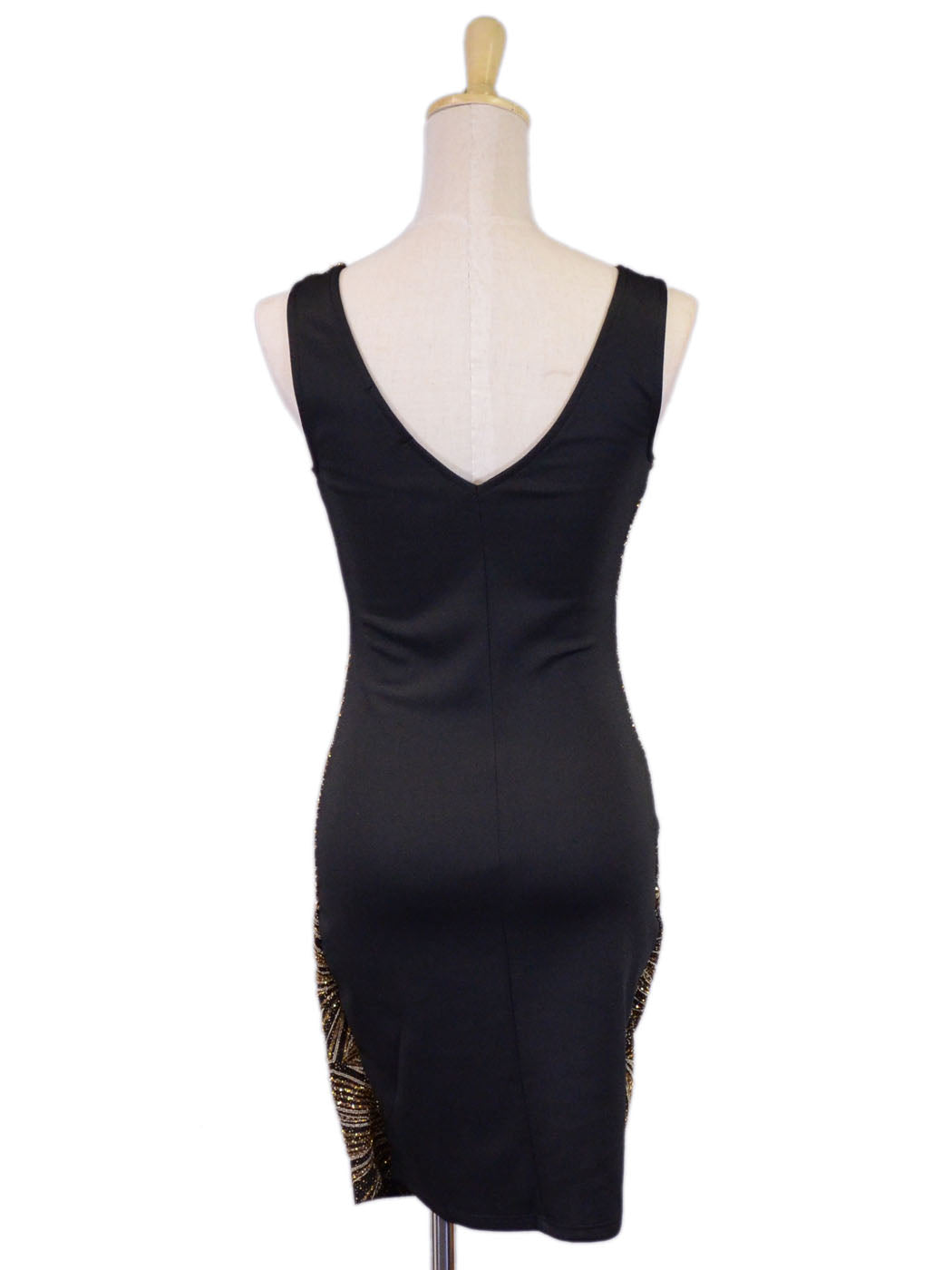 Millibon Sexy Gold Metallic Diamond Evening Fitted Contrast Tank Dress