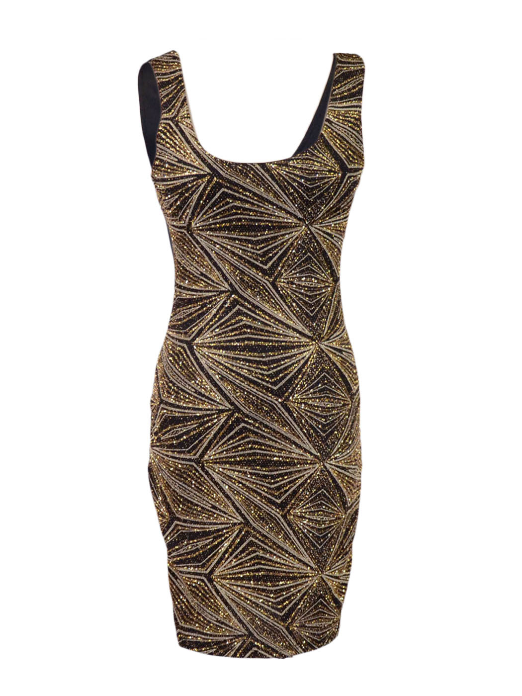 Millibon Sexy Gold Metallic Diamond Evening Fitted Contrast Tank Dress