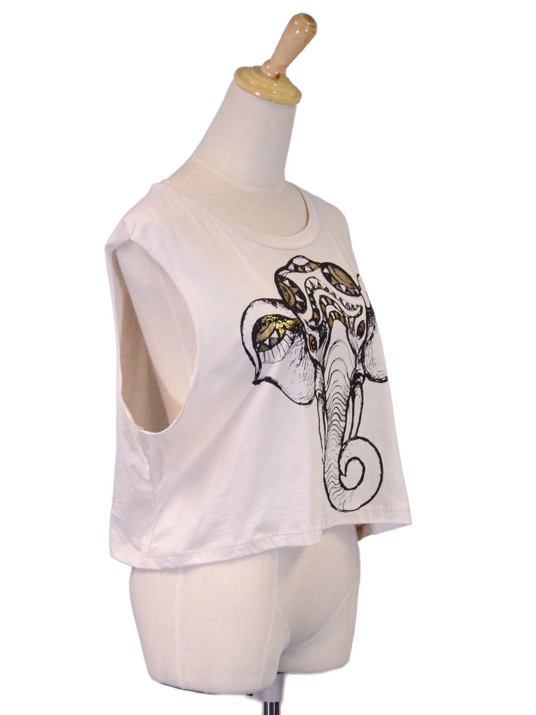 Audrey 3+1 Fun Casual Animal Elephant Print Sleeveless Cropped Knit Top