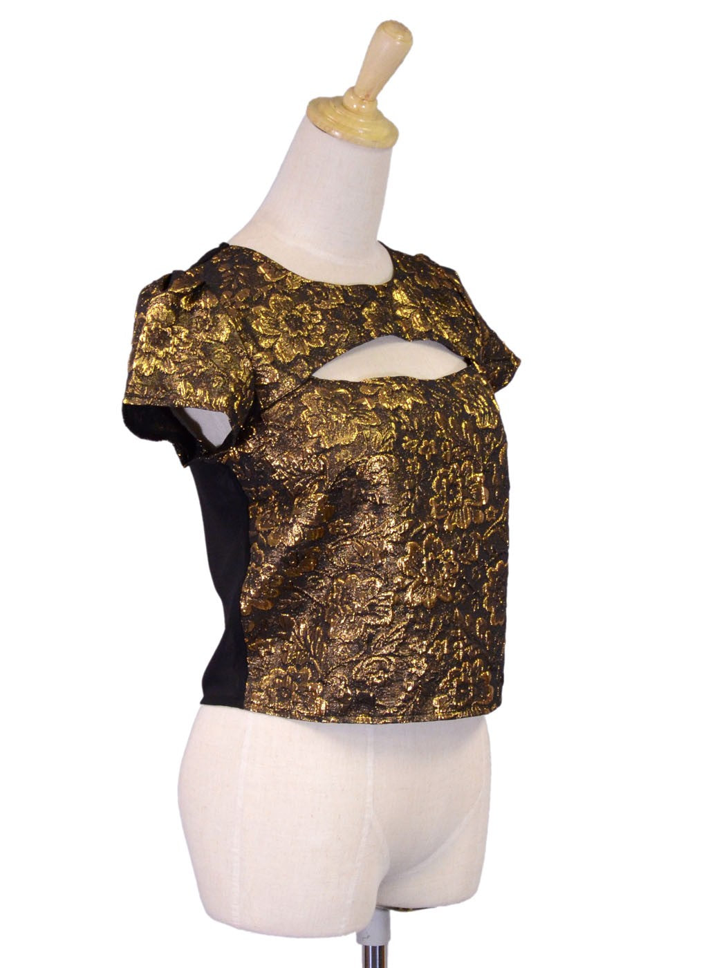 Oxford Circus Holiday Shiny Party Brocade Jacquard Sleeve Cutout Blouse Top