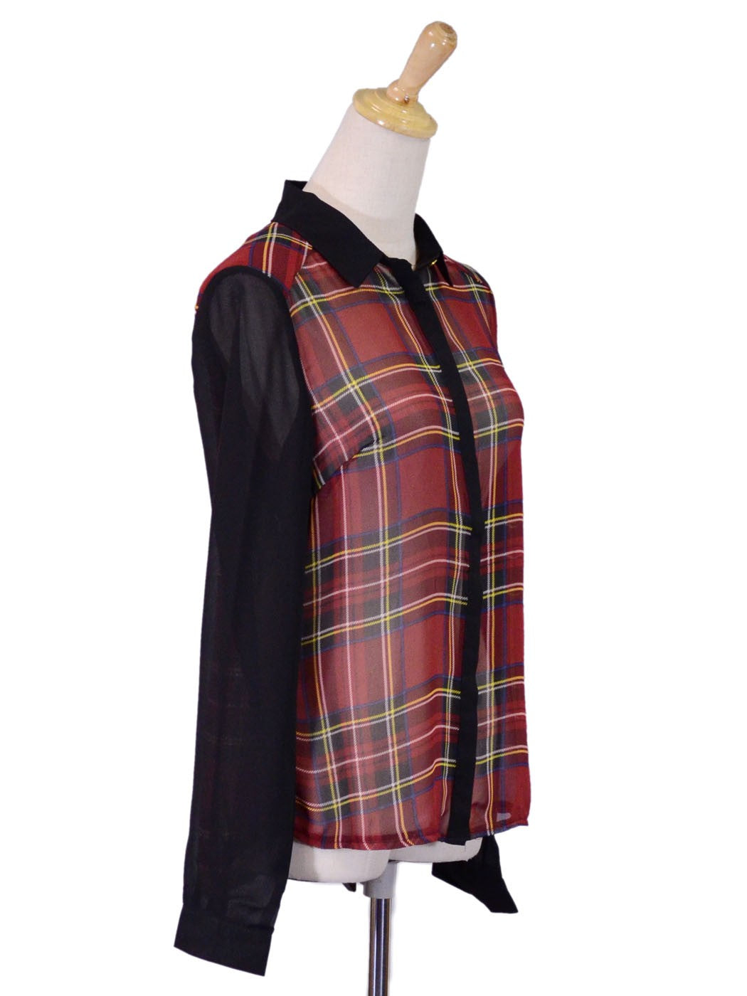 Oxford Circus Preppy Plaid Checker Sheer Long Sleeves Color Blouse Top