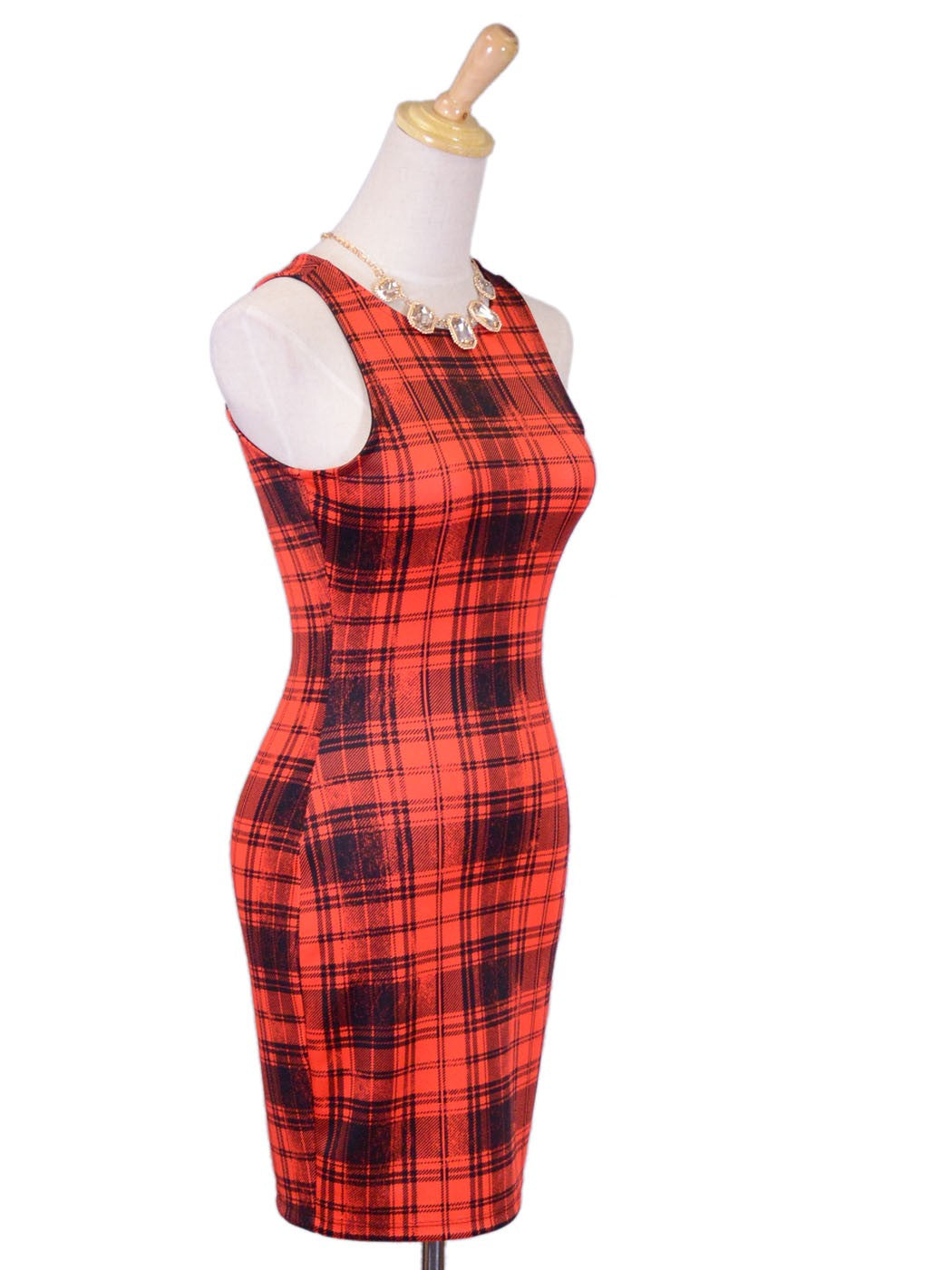 Cherry Mellow Girly Glam Plaid Print Bodycon Tank Knit Party Dress