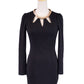 Cals Classic Evening Cocktail Necklace Cutout Bodycon Long Sleeve Formal Dress