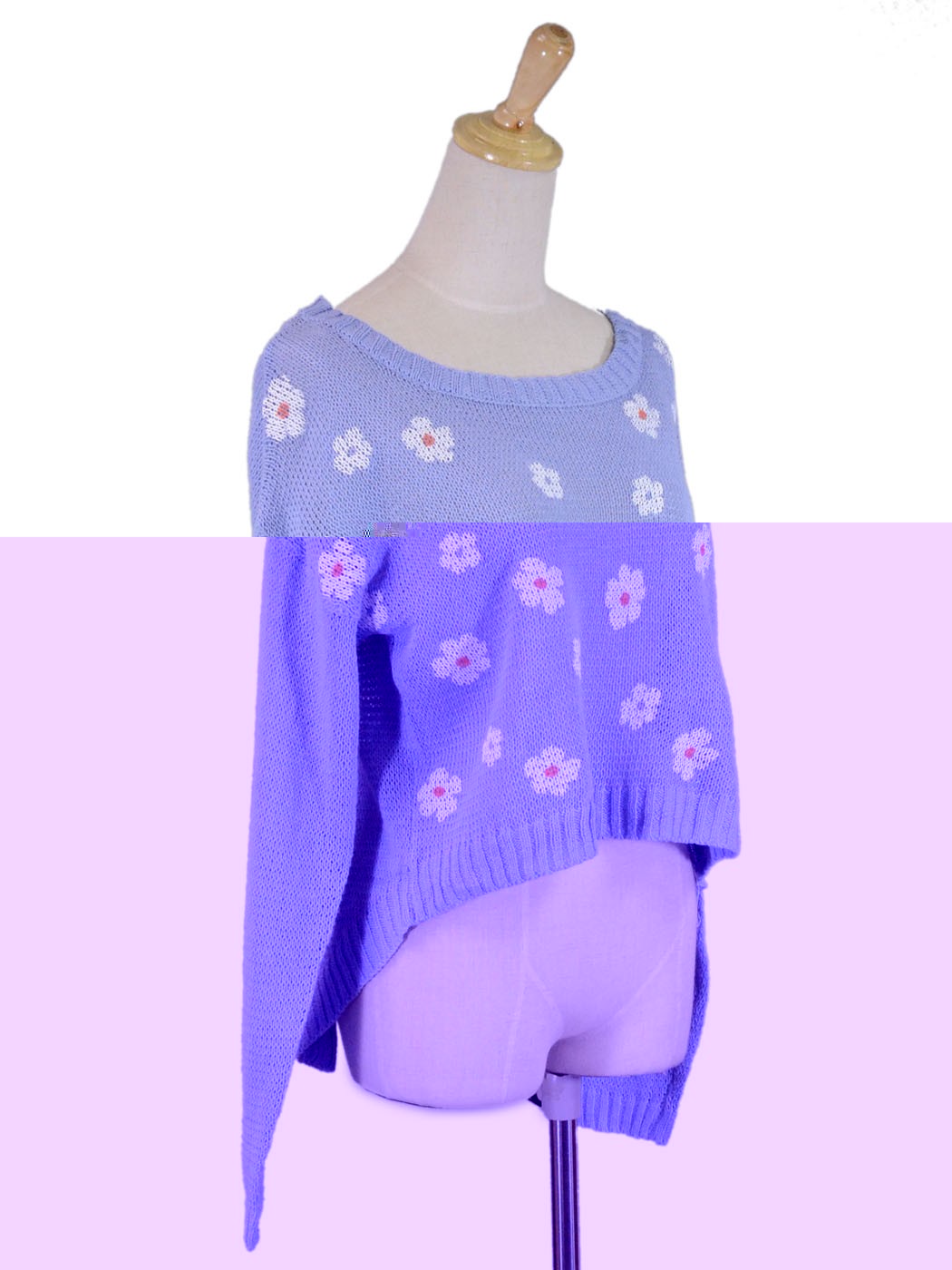 Edgemine Girly Daisy Print Long Sleeve Corset Back Knit Pullover Sweater Top