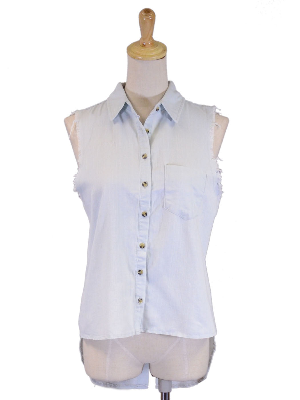 Oxford Circus Denim Collar Destroyed Sleeves Button Down Tailed Back Shirt Tank