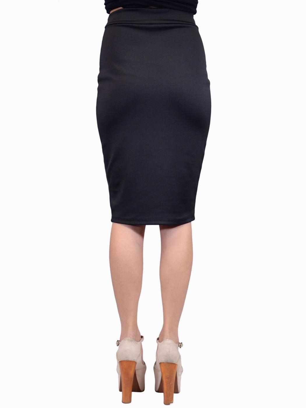 Cherry Mellow Sexy Bold Black High Waisted Fitted Mid Length Knit Skirt