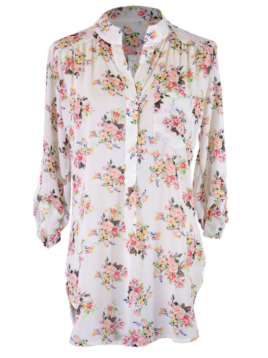 Calls Sweet Garden Melody All Over Flower Bouquet Print Spring Blouse Top