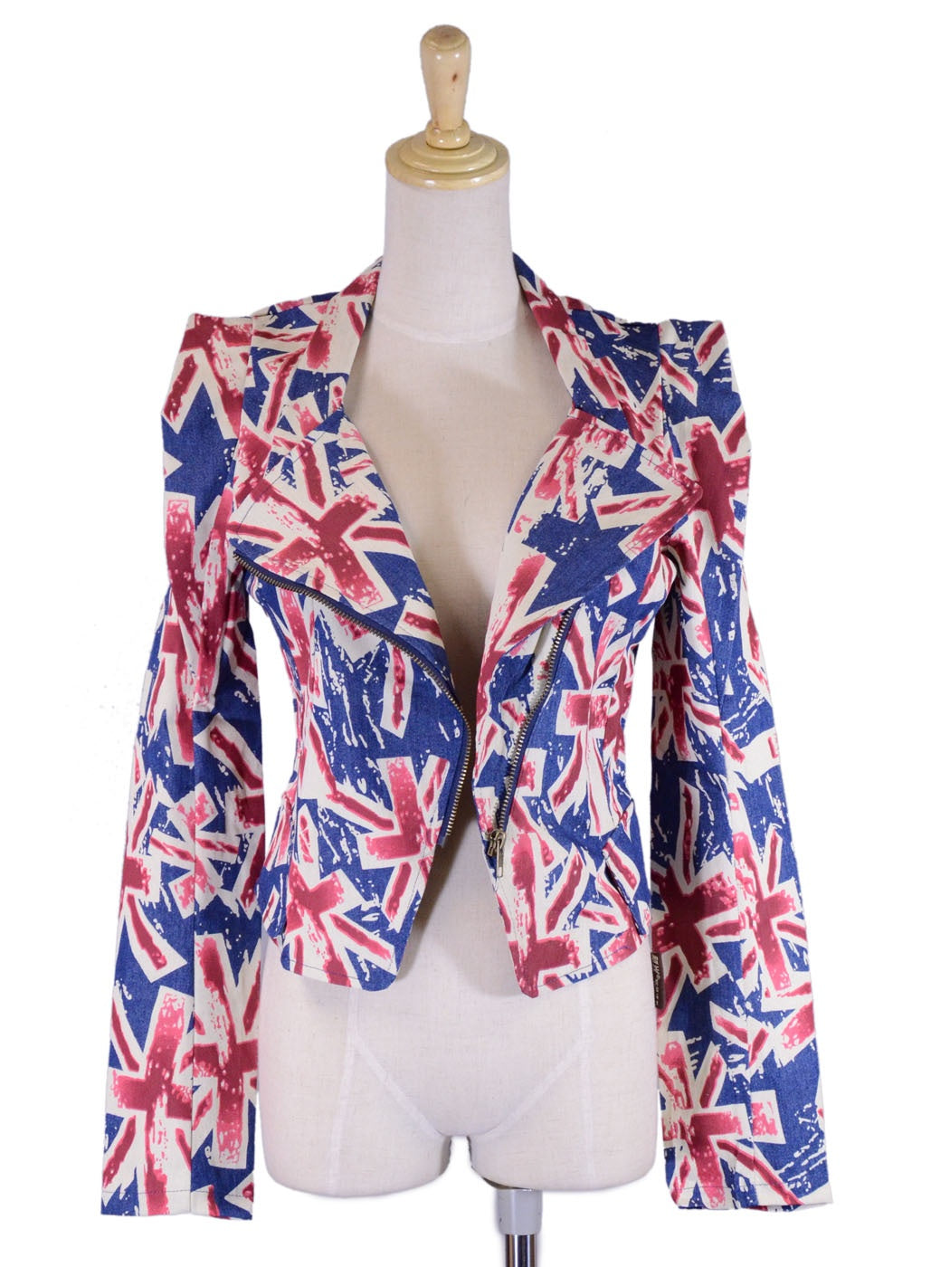 Calls Rocker Glam British Flag Long Sleeve Asymmetrical Zipper Collar Jacket