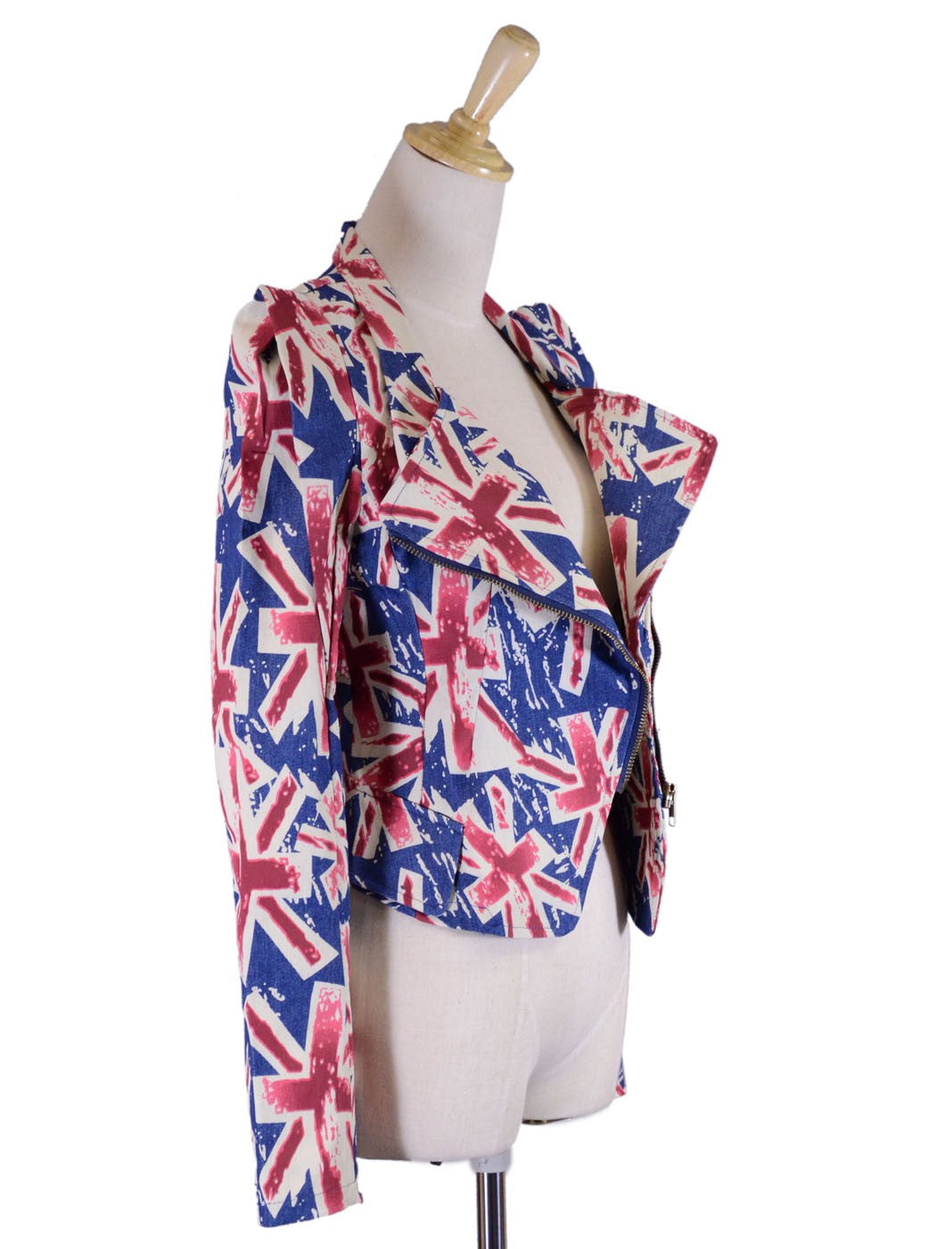 Calls Rocker Glam British Flag Long Sleeve Asymmetrical Zipper Collar Jacket