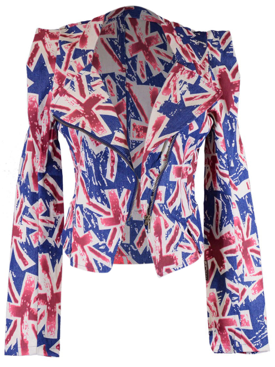 Calls Rocker Glam British Flag Long Sleeve Asymmetrical Zipper Collar Jacket