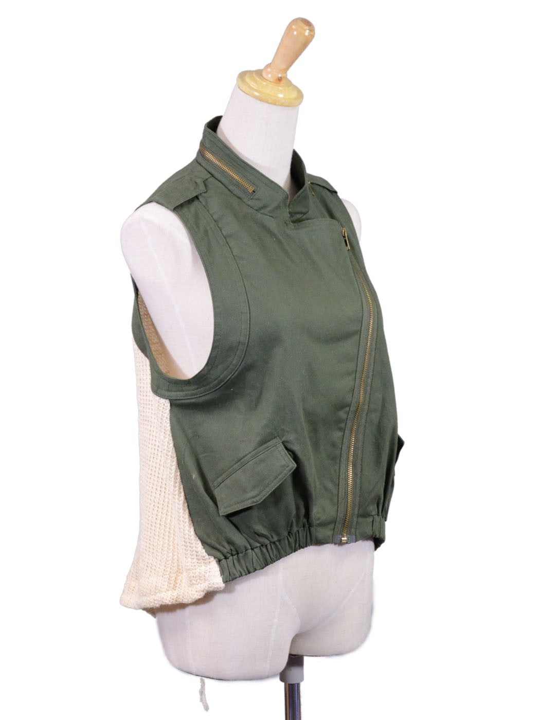 Mystree Militarian Contrast Fabric Asymmetrical Zipper Detail Vest Jacket