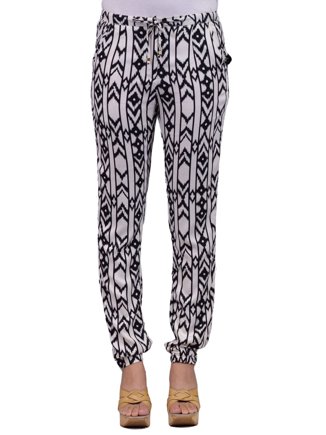TCEC Trendy Casual Vertical Tribal Pattern Pockets Woven Sausage Trouser Pants