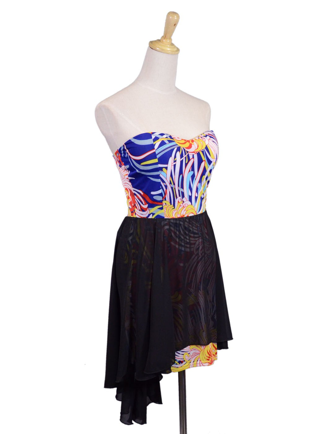 Trendology Sexy Glam Abstract Print Hi-Lo Chiffon Tube Bodycon Knit Dress