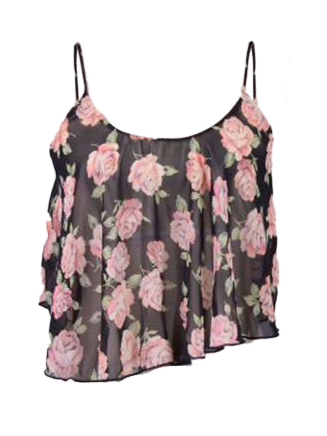 Audrey 3+1 Sweet Vintage Inspired Spring Floral Chiffon Ruffle Tank Top