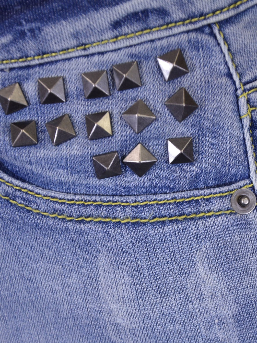 MonoB Rocker Chic Studded 5-Pockets High Waist Destroyed Denim Shorts
