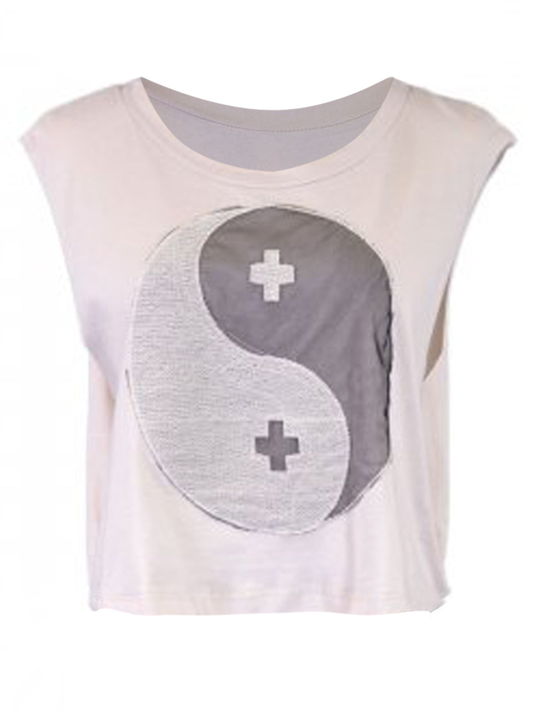 Audrey 3+1 Casual Ying Yang Patch Emblem Knit Sleeveless Muscle Crop Top