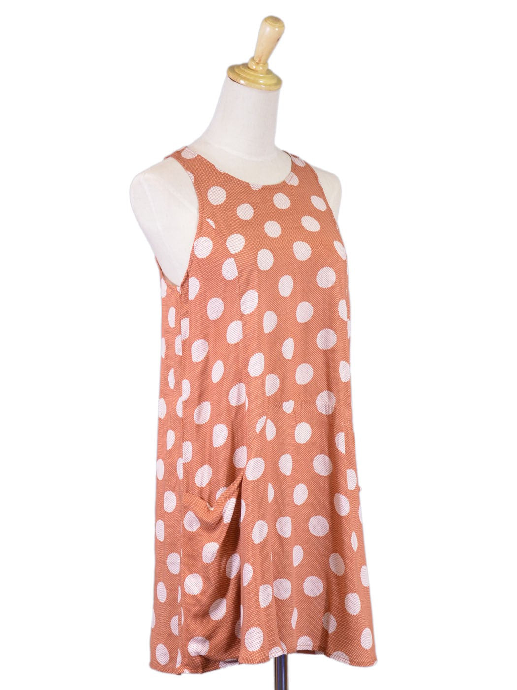 En Creme Vintage Inspired Polka Dot Print Two Pocket Cutout Back Woven Dress