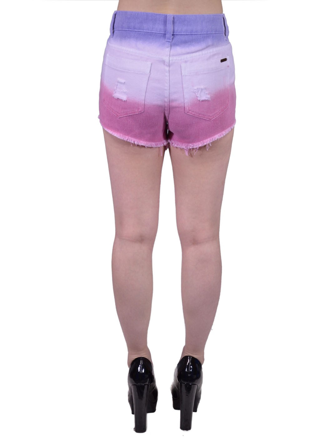 Uniq Psychedelic Ombre Tie Dye 5 Pocket Destroyed Denim Short Pants