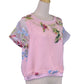 Hypercrush Contempo Sheer Peony Flower Short Sleeve Organza Knit Blouse Top