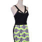 Lush Sexy Party Faux Leather Trim Bodycon Colorblock Abstract Print Skirt Dress