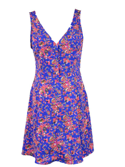 Lush Spring Fling Floral Print Fit And Flare Button Down V-Neck Casual Dress