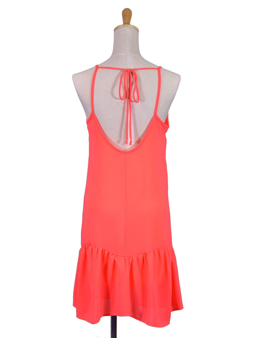 Millibon Summer Neon Dropped Waist Ruffle Hem Spaghetti Strap Woven Dress