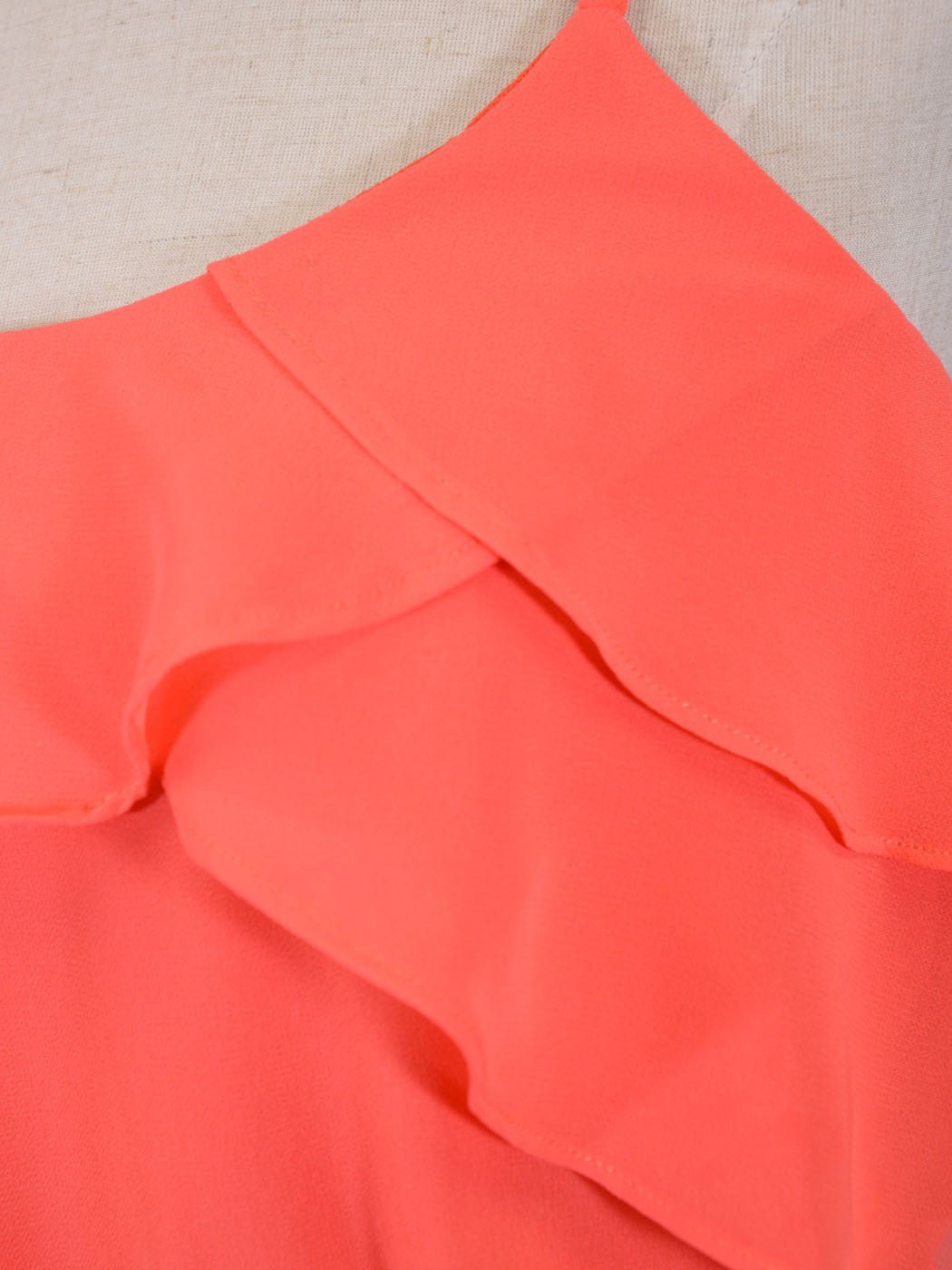 En Creme Darling Flowy Butterfly Ruffle Neckline Crochet Dot Hem Coral Dress