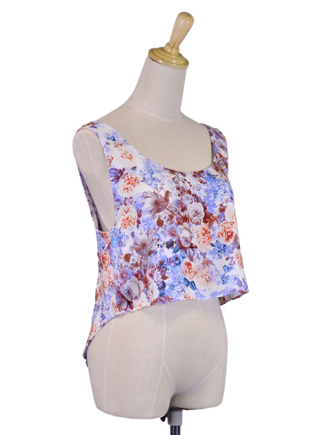 Uniq Spring Splash Floral Print Sleeveless Lattice Ribbon Bow Back Blouse Top