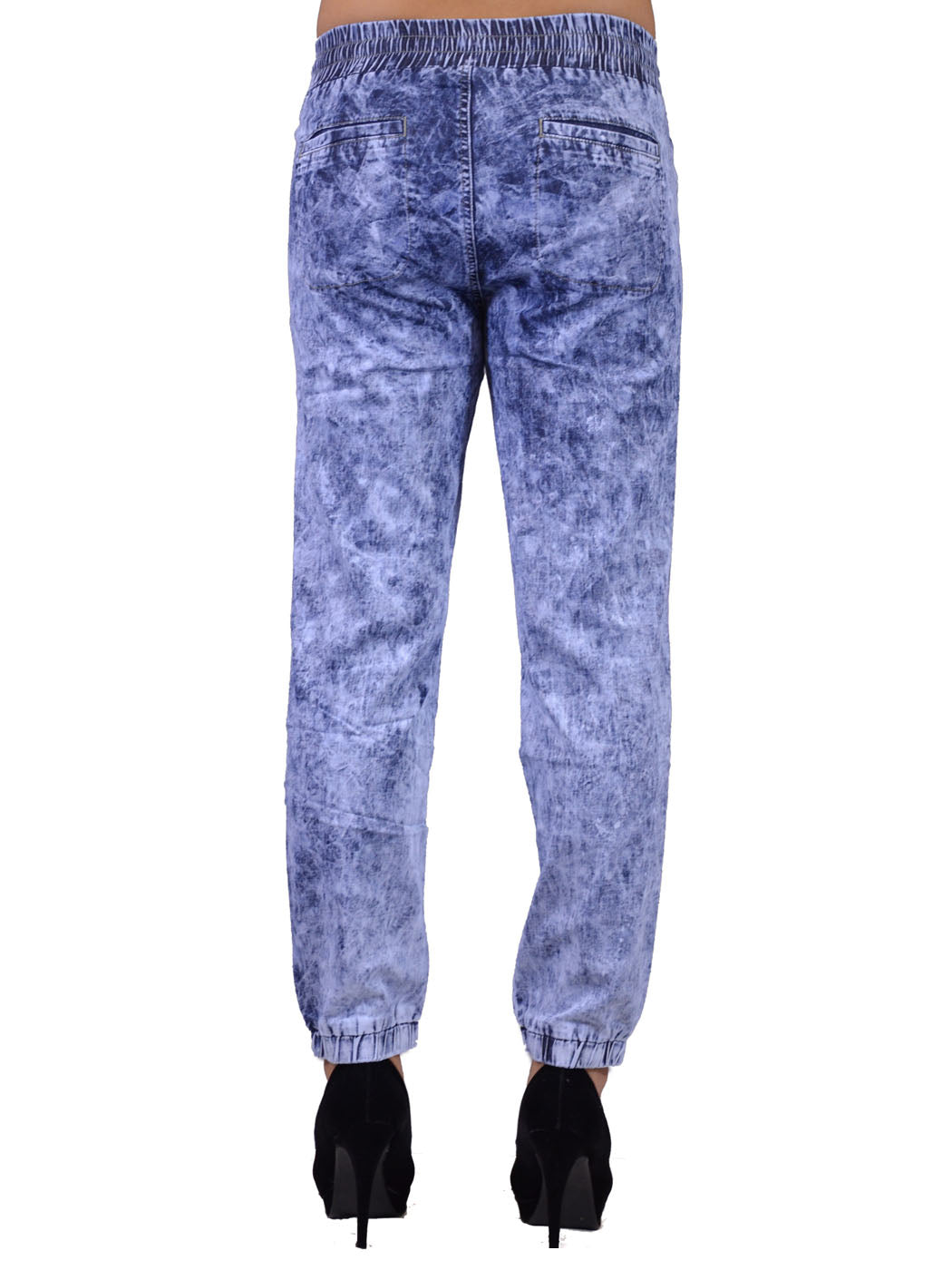 Uniq Urban Glam Bleached Splattered Elastic Waist Drawstrings Jogger Denim Pants