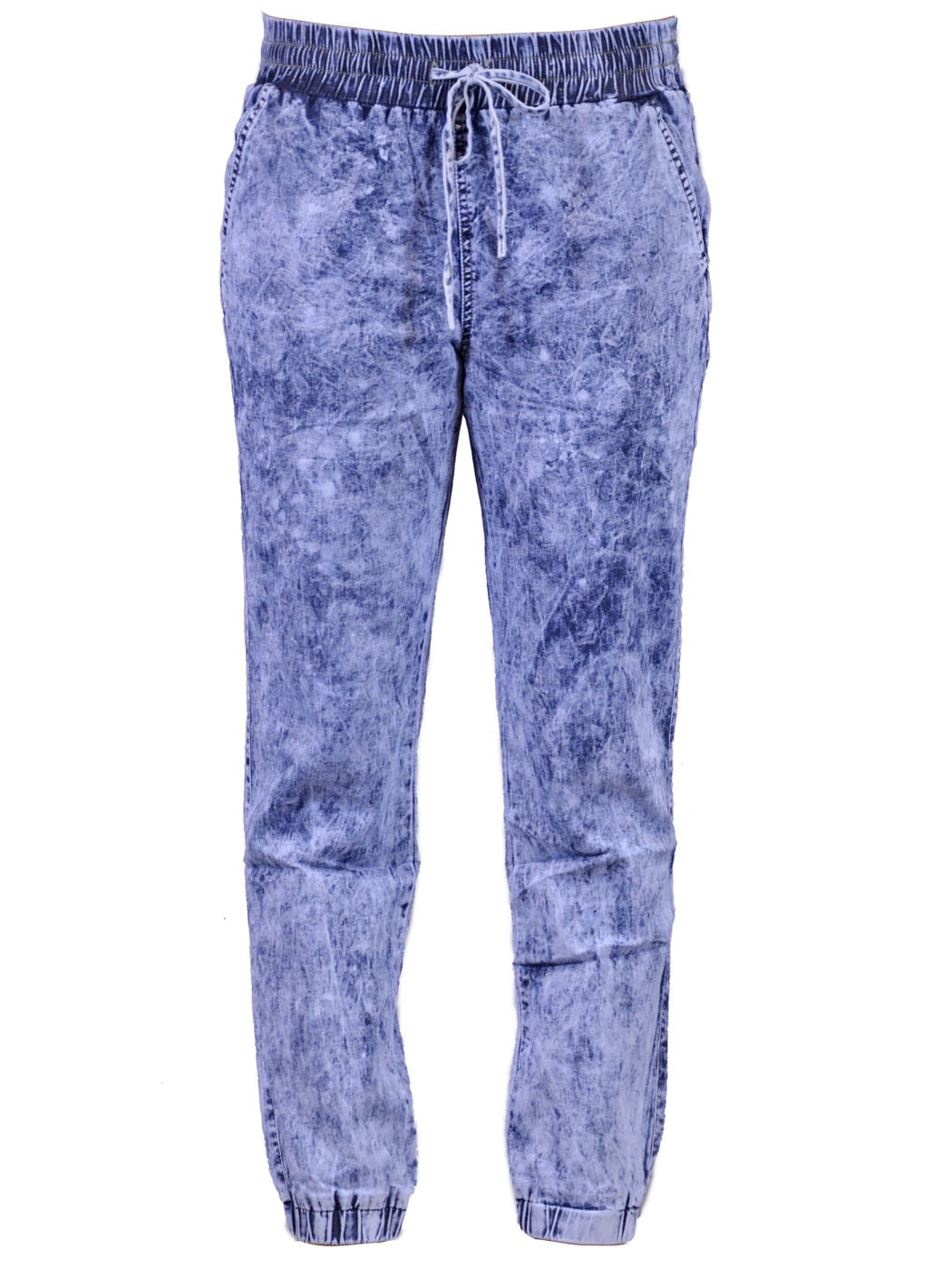 Uniq Urban Glam Bleached Splattered Elastic Waist Drawstrings Jogger Denim Pants