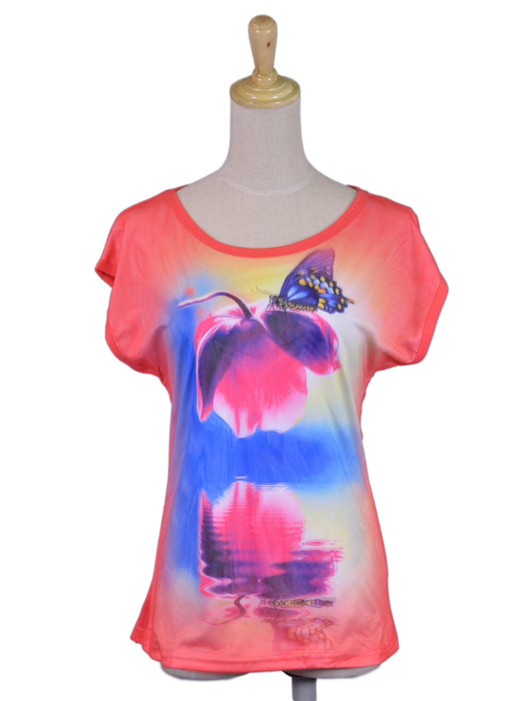 Anna-Kaci Dreamy Butterfly Floral Print 3D Hologram Whimsical Short Sleeves Top