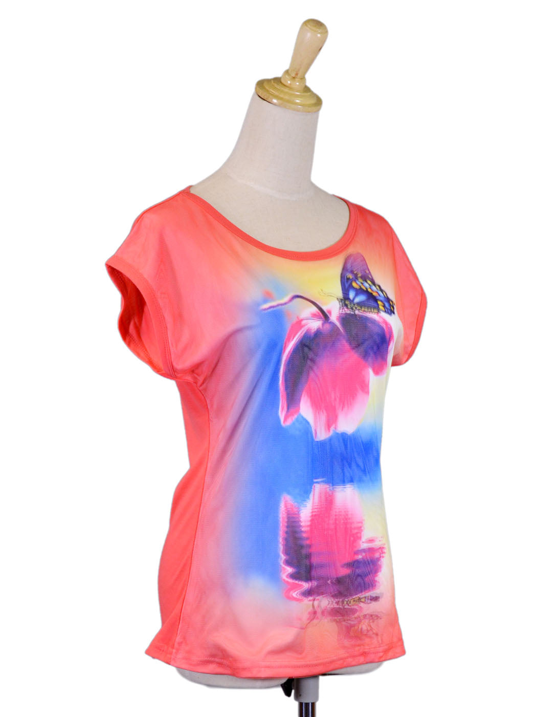 Anna-Kaci Dreamy Butterfly Floral Print 3D Hologram Whimsical Short Sleeves Top