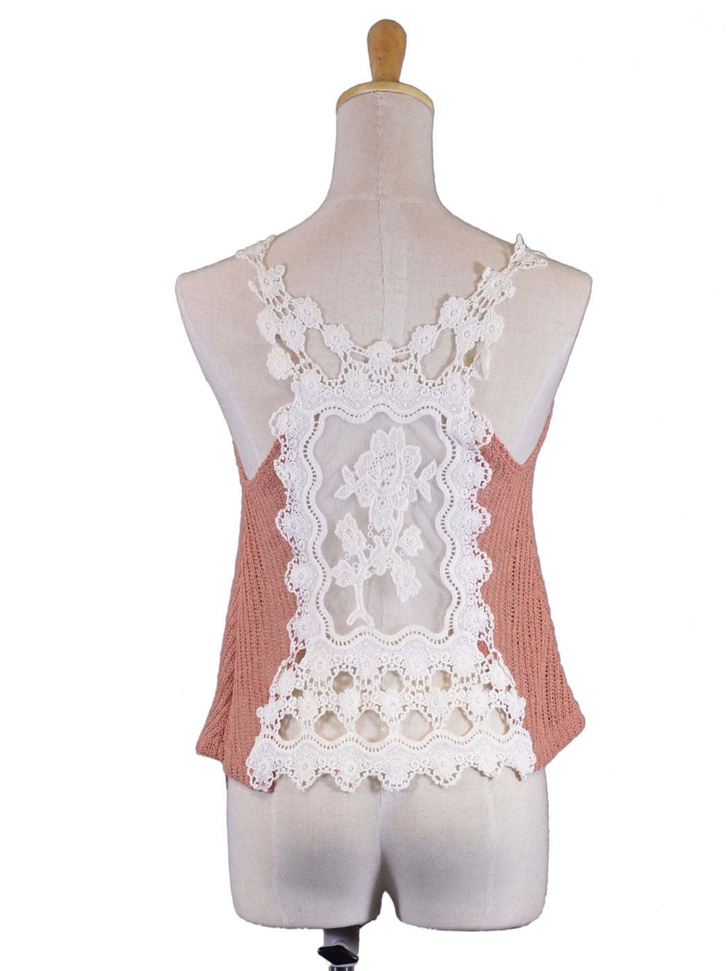Audrey 3+1 Darling Sweater Knit Floral Lace Patch Back Cropped Flowy Top