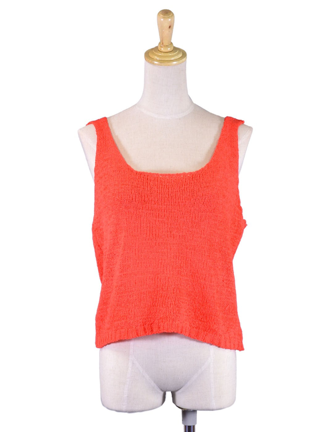 En Creme Voltaic Neon Coral Sexy Open Twist Back Knit Scoop Neck Tank Top