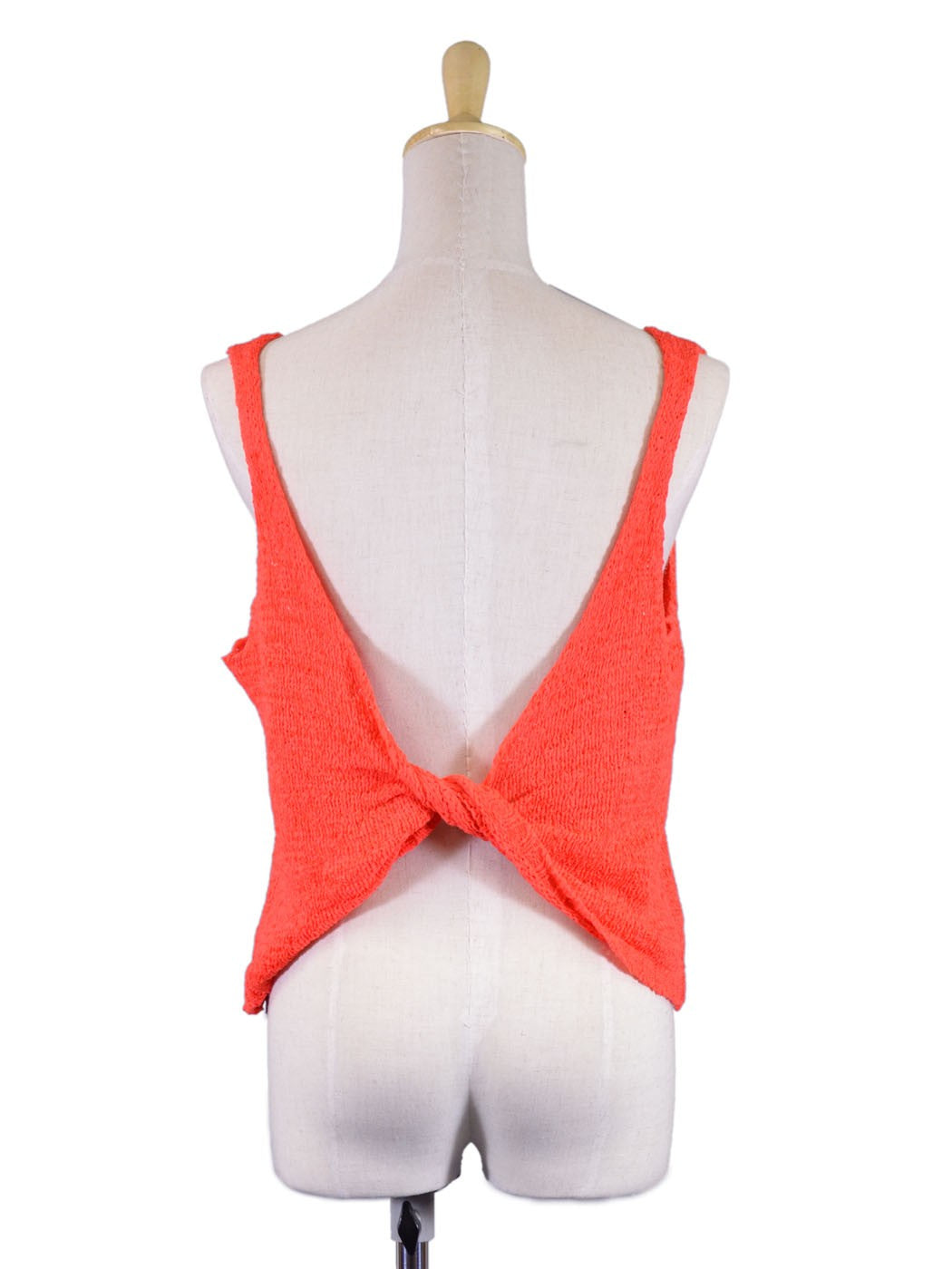 En Creme Voltaic Neon Coral Sexy Open Twist Back Knit Scoop Neck Tank Top