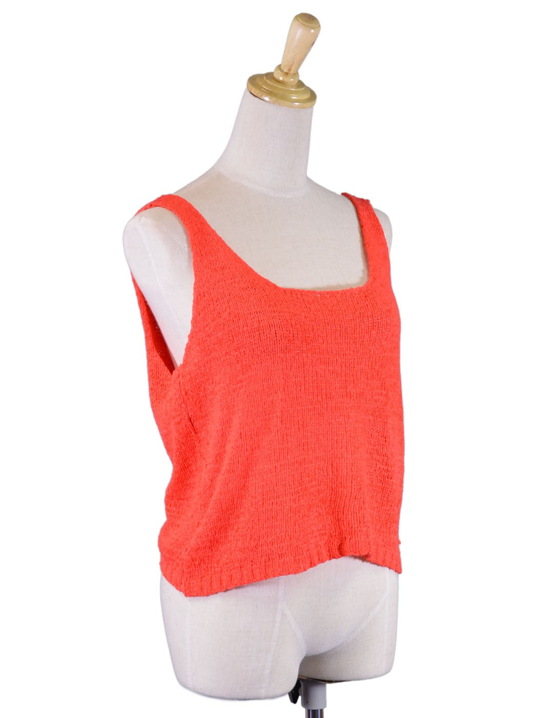 En Creme Voltaic Neon Coral Sexy Open Twist Back Knit Scoop Neck Tank Top