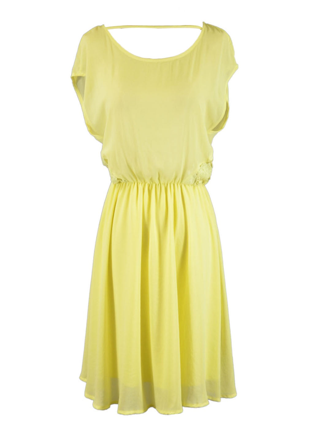 Lush Flavescent Lemon Side Lace Detail Elastic Waist Chiffon Summer Dress