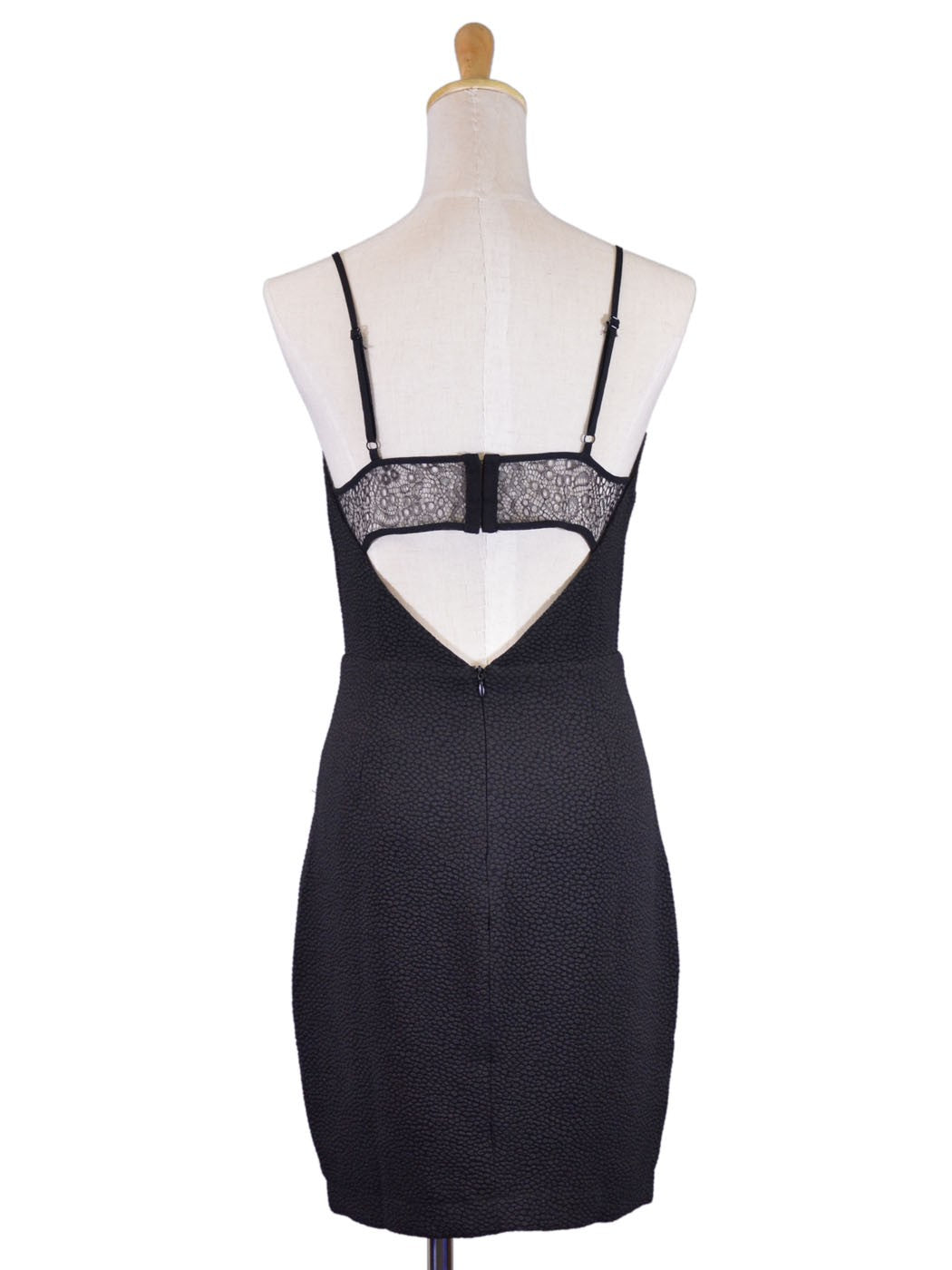 Lush Hot Seductive Lace Neckline Textured Bodycon V-Hem Little Black Knit Dress