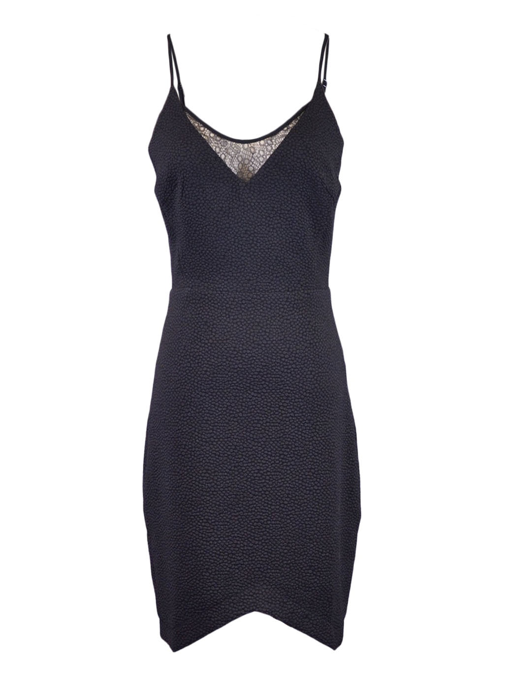 Lush Hot Seductive Lace Neckline Textured Bodycon V-Hem Little Black Knit Dress