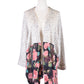 Audrey 3+1 Cozy Trendy Contrast Knit Woven Floral Print Cardigan Sweater Wrap