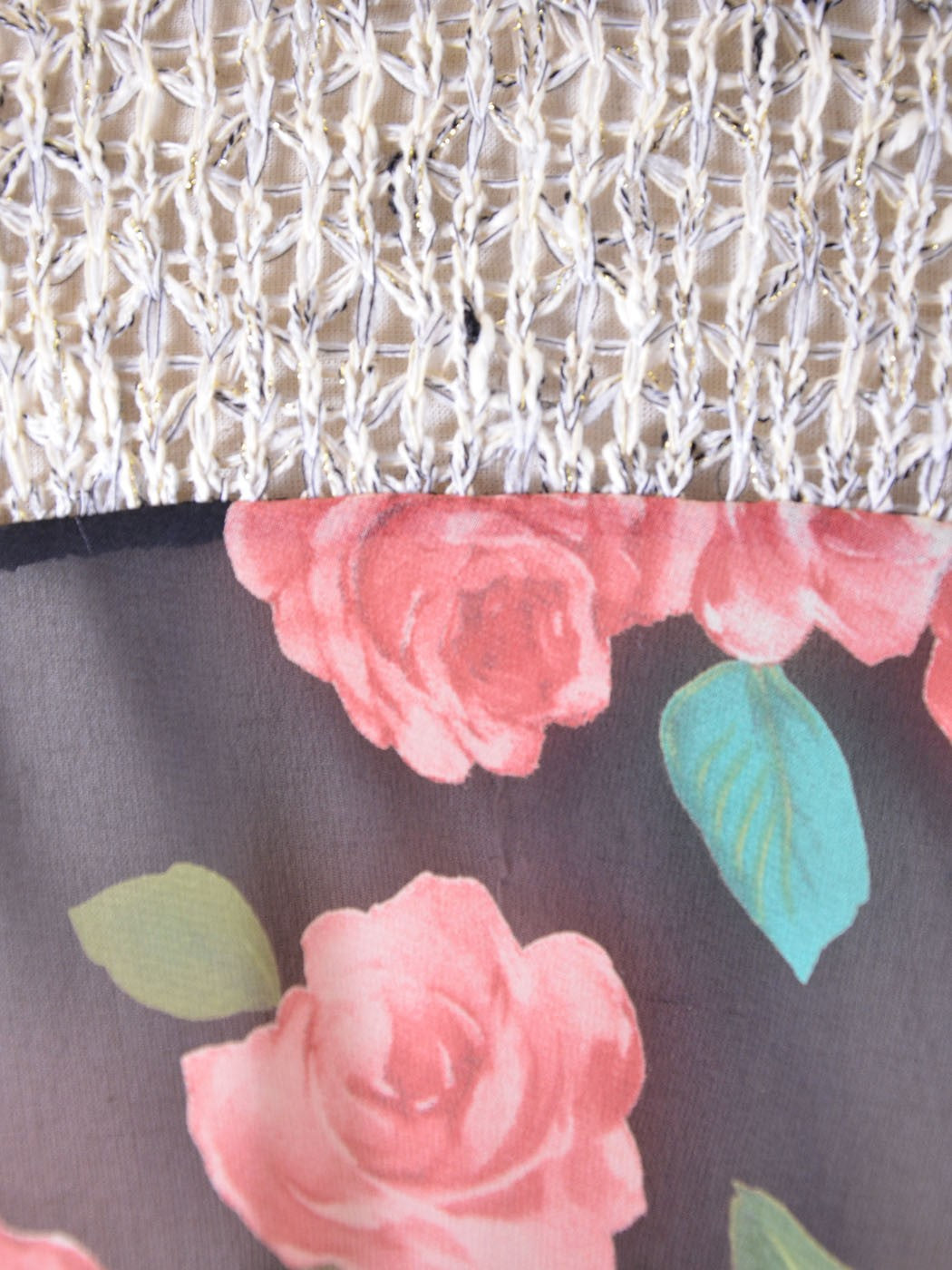 Audrey 3+1 Cozy Trendy Contrast Knit Woven Floral Print Cardigan Sweater Wrap - ALILANG.COM