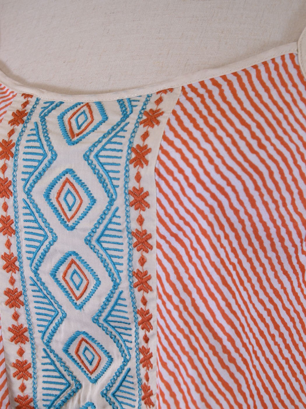 Flying Tomato Cute Stripped Embroidered Floral Mesh Lace Detail Woven Blouse Top