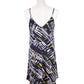 Lush Eccentric Abstract Artistic Front Yellow Band Loose Fit Woven Shift Dress