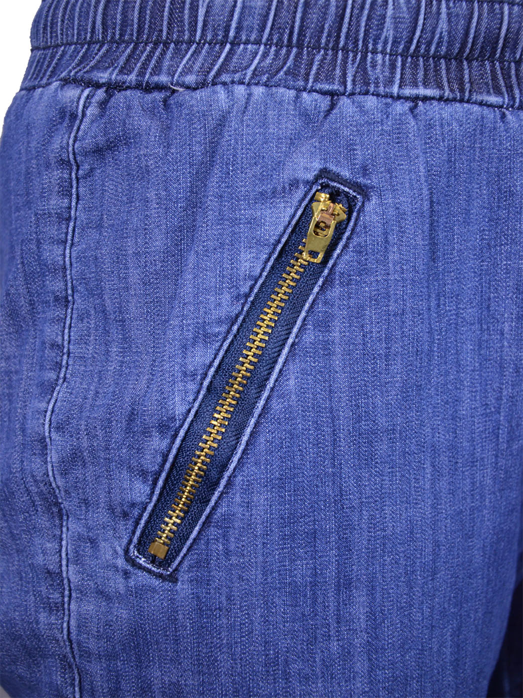 Uniq Upbeat Urban Chic Zipper Pockets Elastic Waist Comfy Jogger Denim Pants